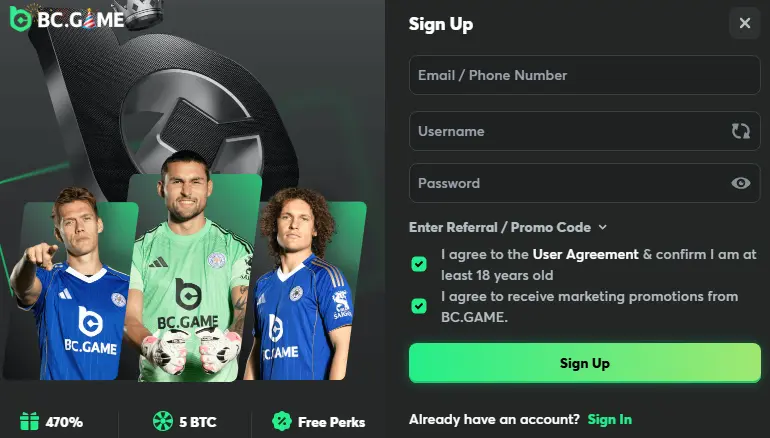 Proces rejestracji w kasynie BCGAME
